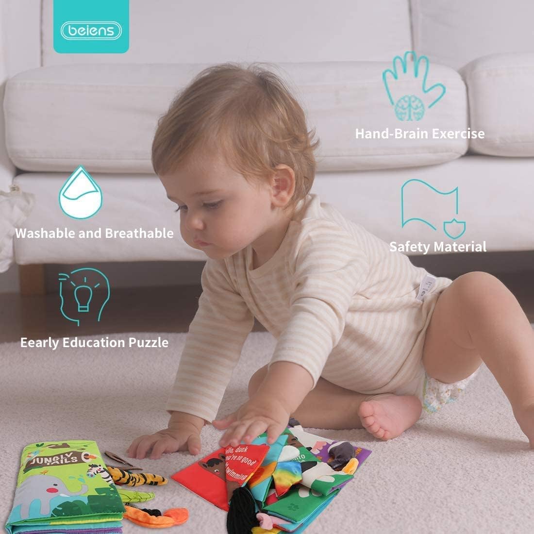 Thumbnail 6 de beiens Quiet Book Set 0–6 Monate – 3 Stück Stoffbuch mit sensorischen Elementen