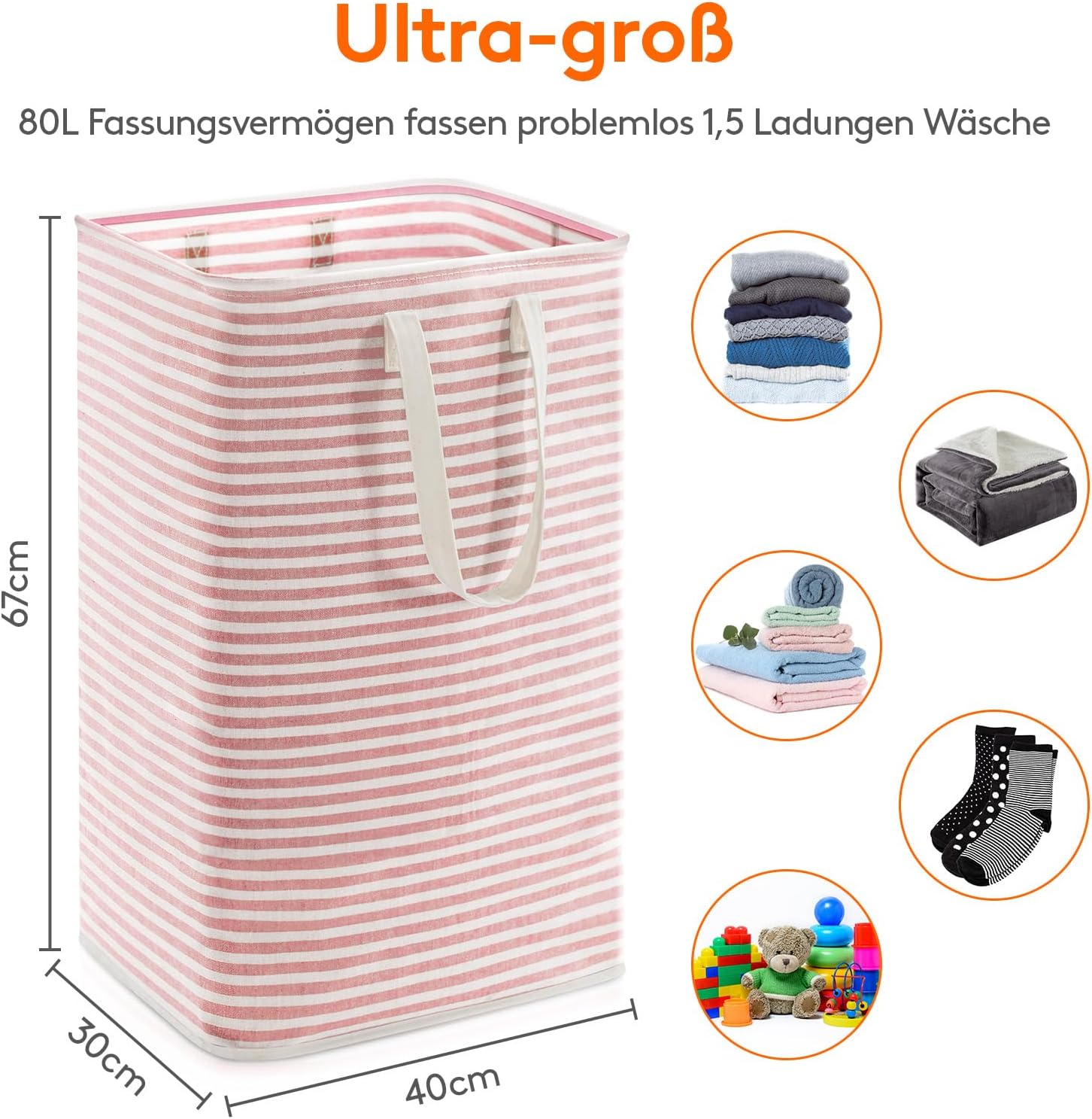 Thumbnail 2 de Lifewit 80L Wäschekorb Rosa – Großer, faltbarer Wäschebehälter mit wasserdichter Innenbeschichtung