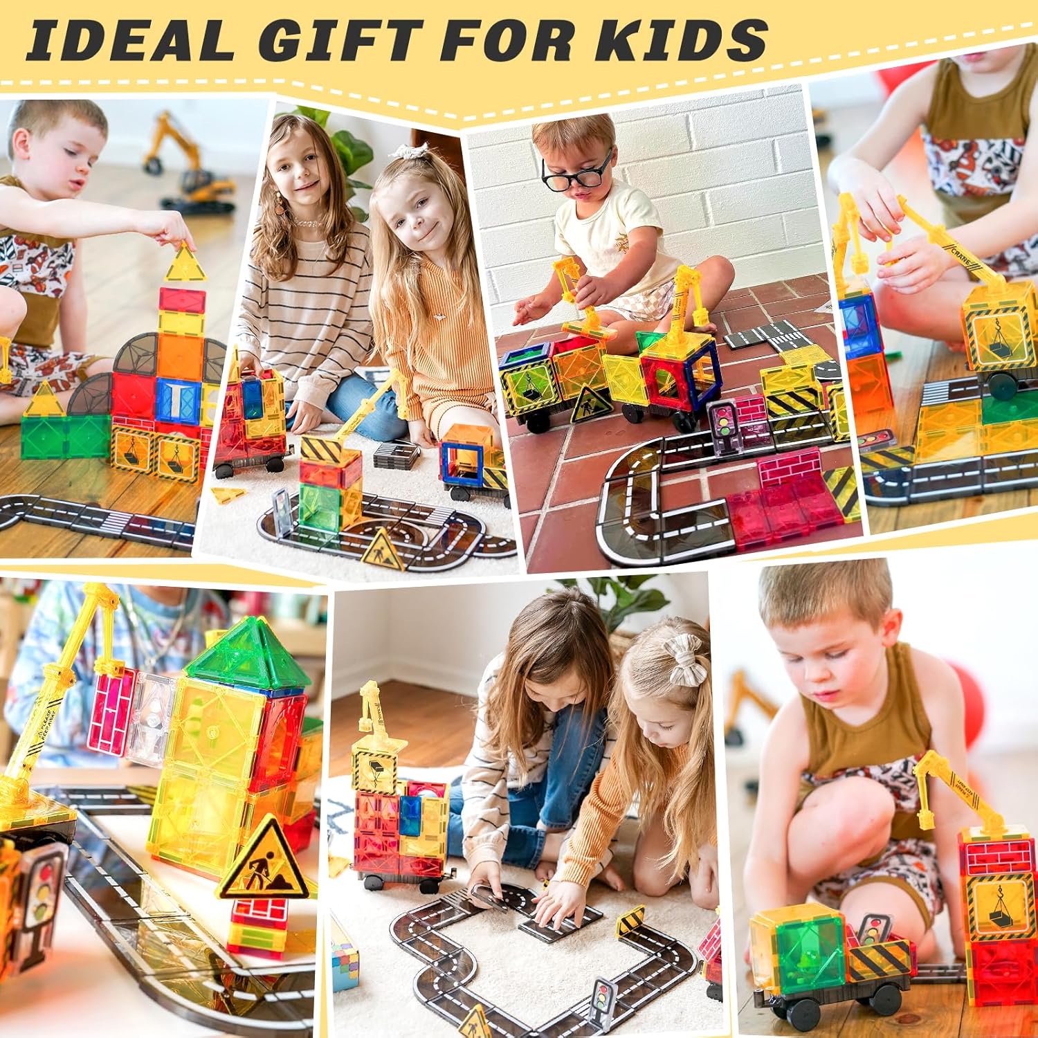 Detalle 2 de Kids Games Magnetic Tiles Road Set with Extendable Crane