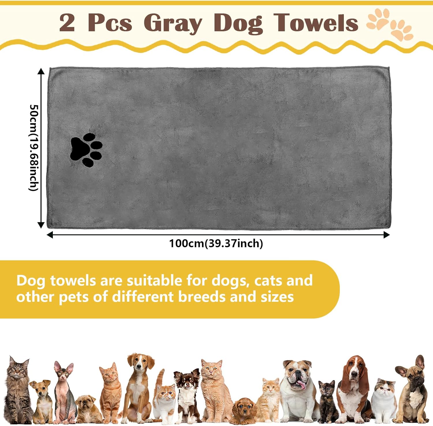 Detalle 2 de Hundehandtuch 2 Stück – Extra Sauggfähig, 100 × 50 cm, Mikrofaser, schnelltrocknend