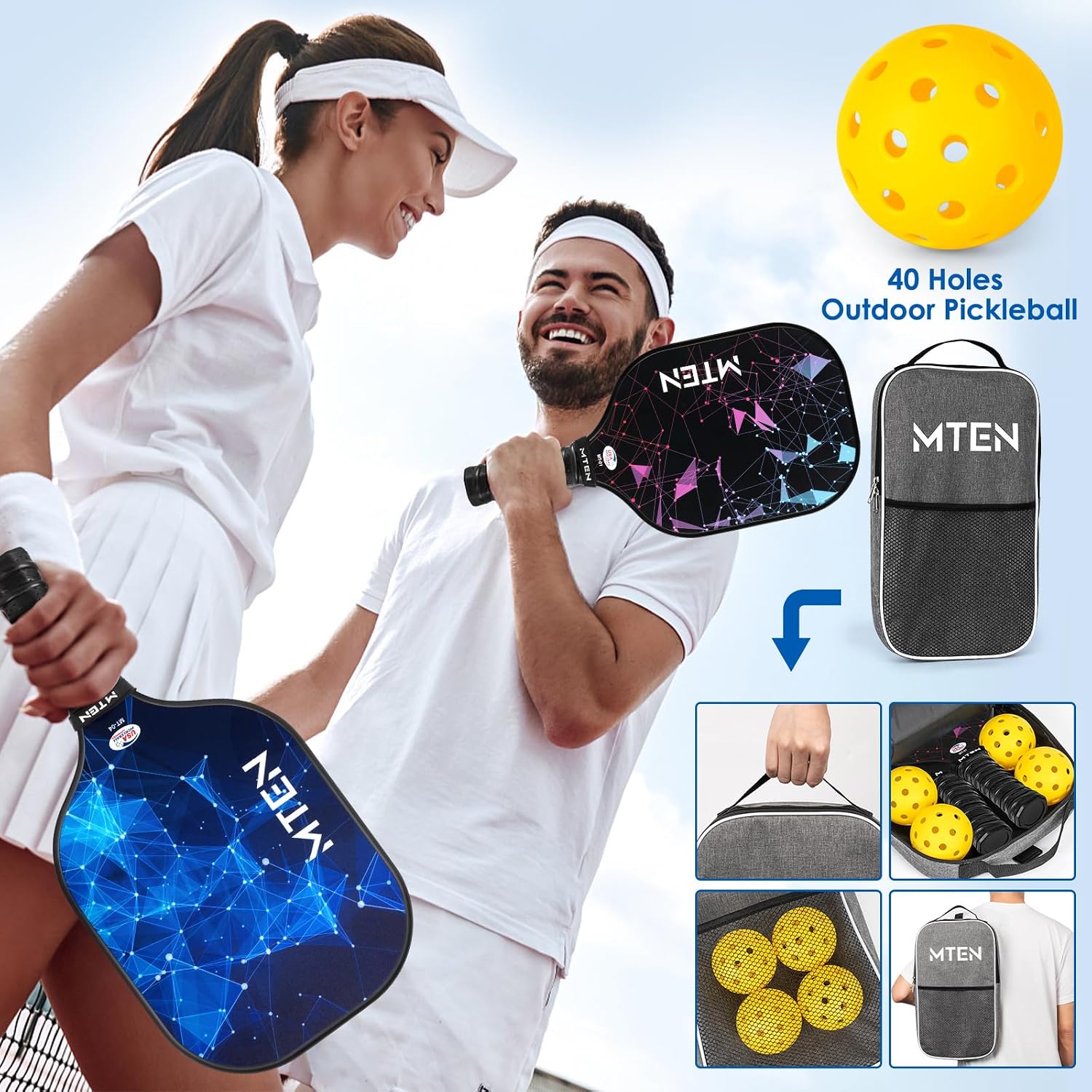 Detalle 2 de MTEN Pickleball Paddle Set, Fiberglass