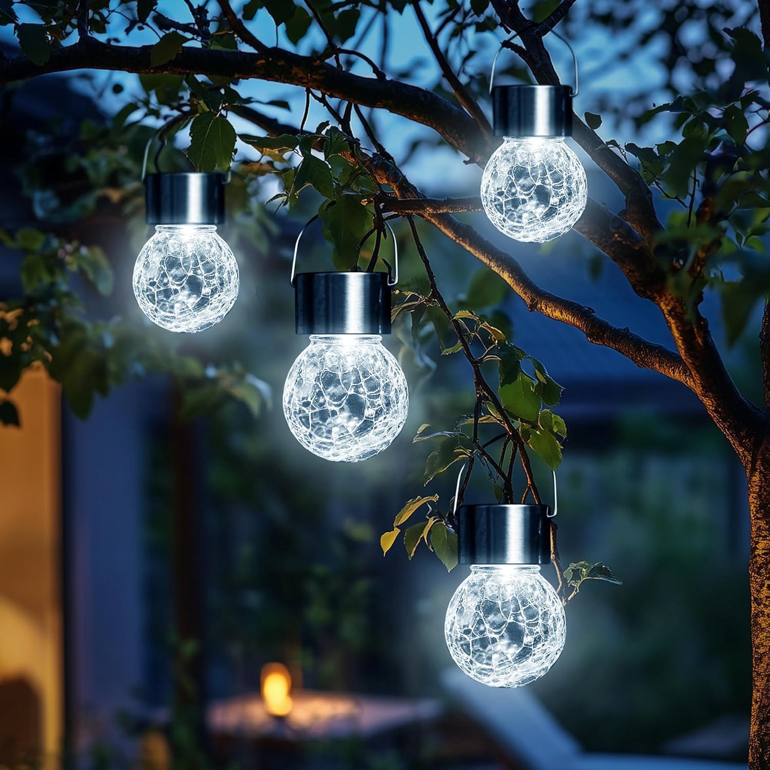 Thumbnail 6 de GIGALUMI 12 Pack Solar Hanging Lights with Crackle Glass — Waterproof Outdoor Decoration