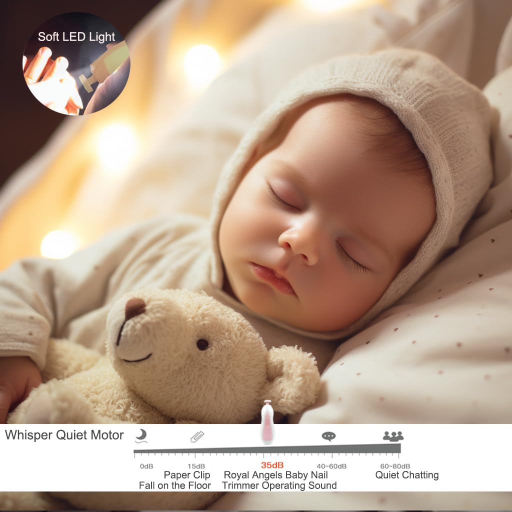 Detalle de ROYAL ANGELS Baby-Nagelfeile 21 in 1 (rosa) mit 13 Ersatzaufsätzen – für Baby-Nägel, Zehen und Polieren