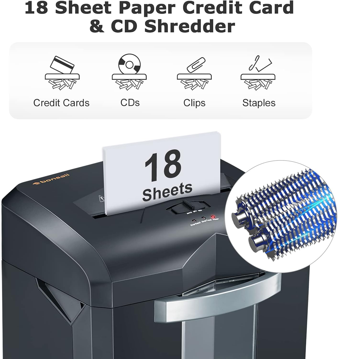 Detalle de Bonsaii 18-Sheet Cross-Cut Heavy Duty Paper Shredder