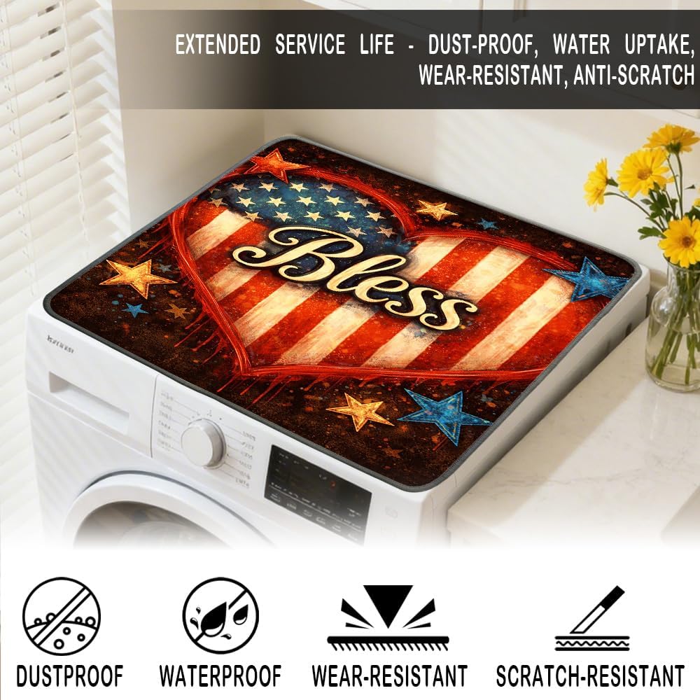 Detalle de Nuxovilar Flag Heart Washer and Dryer Topper, 23.6 x 19.7-Inch Polyester Mat