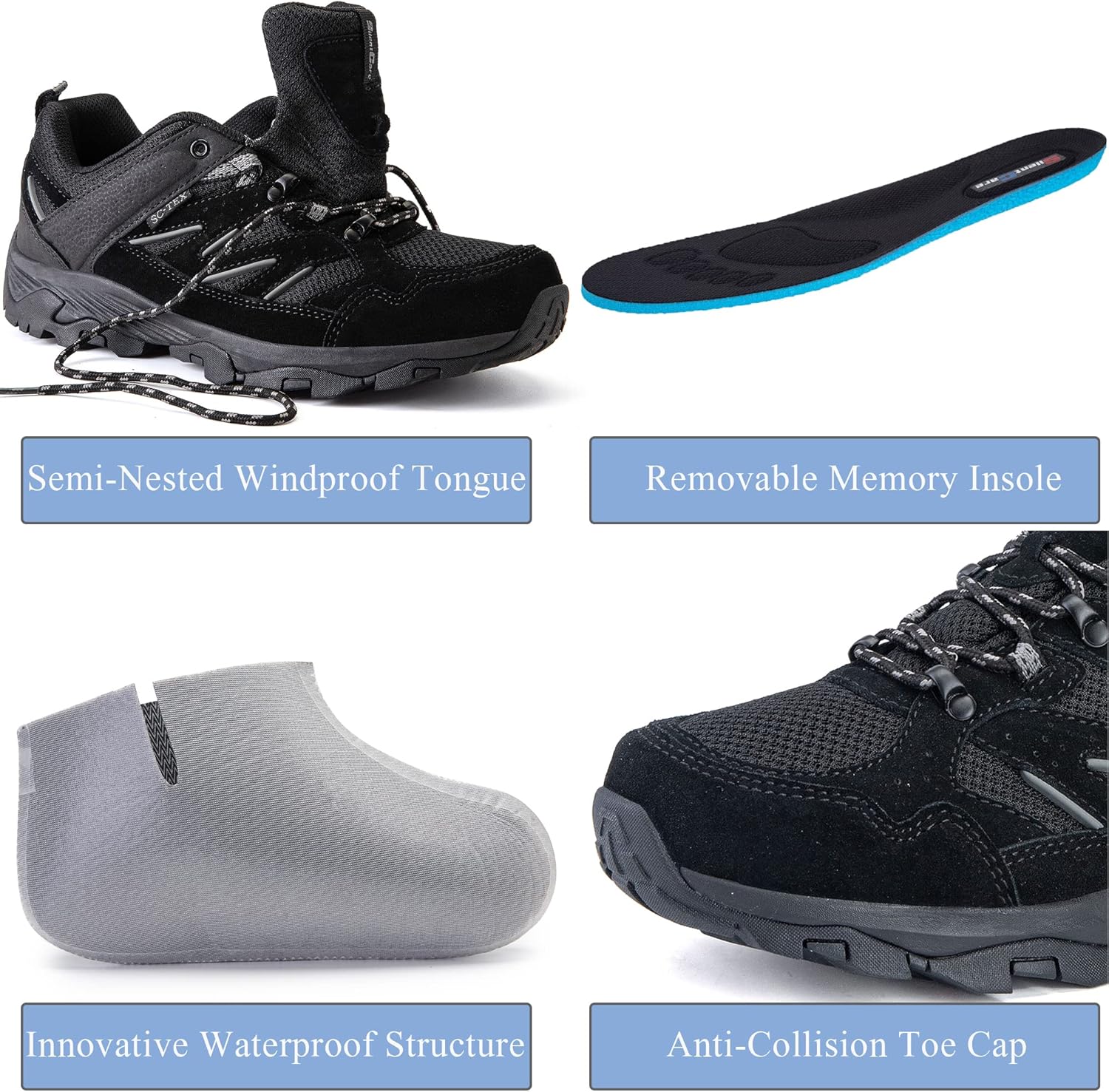 Detalle 2 de SILENTCARE Waterproof Walking Shoes for Men – low-rise, non-slip trekking trainers