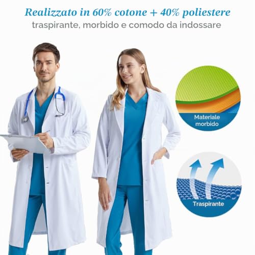 Detalle de CoatCool Camice da Laboratorio Bianco, Donna/Uomo, XXL – versatilità e comfort per ambienti sanitari e creativi