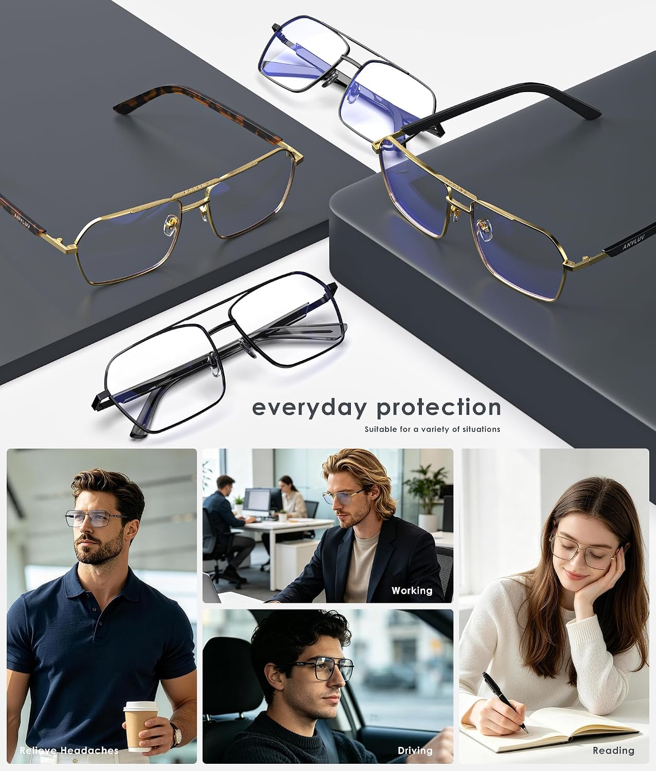 Thumbnail 6 de ANYLUV Blue Light Glasses for Men & Women — 45% Blue Light Blocking, Slim Metal Frame
