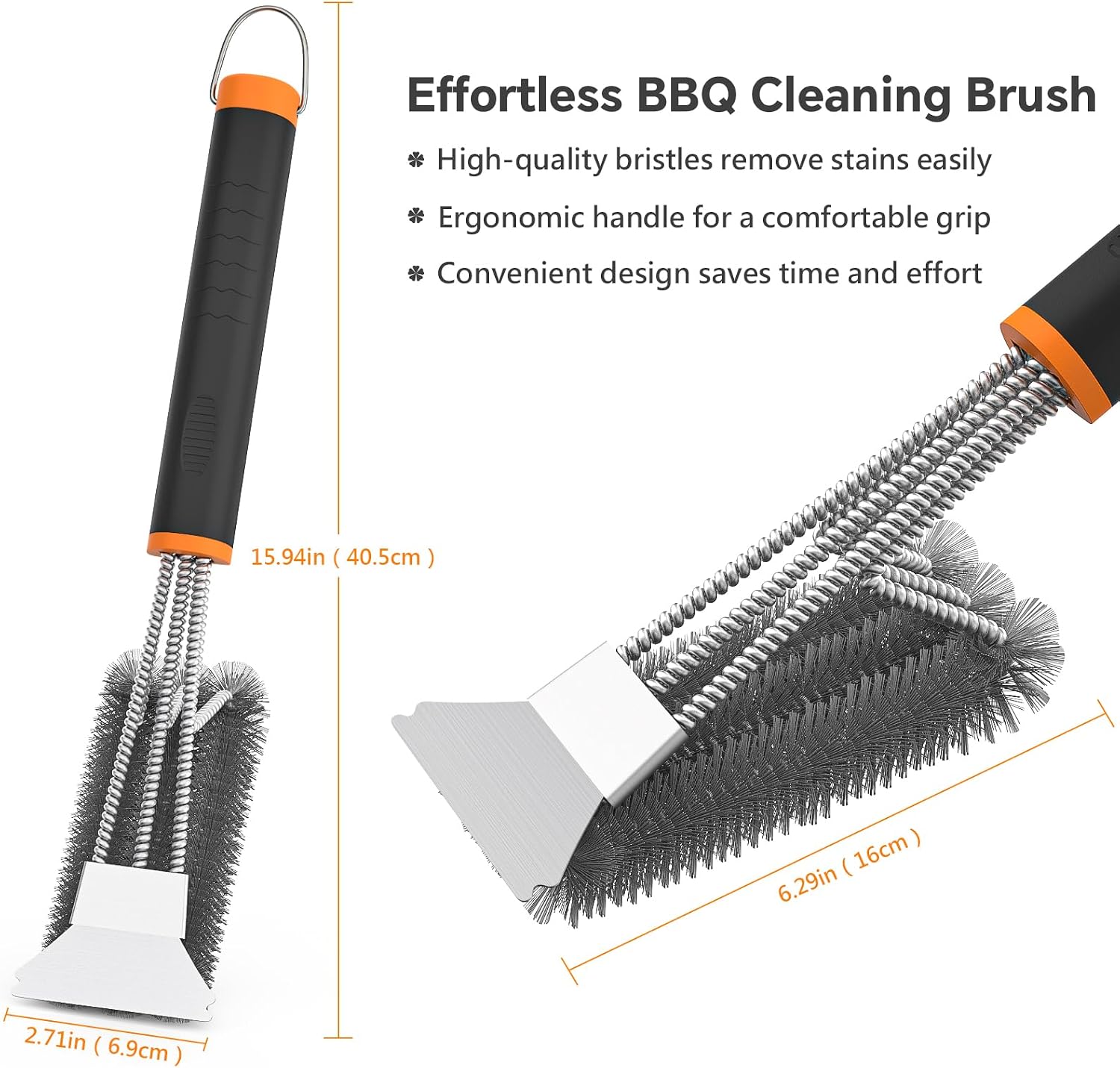 Detalle de Fixmend 2-Pack BBQ Grill Brushes, 15-Inch Stainless Steel with Scraper