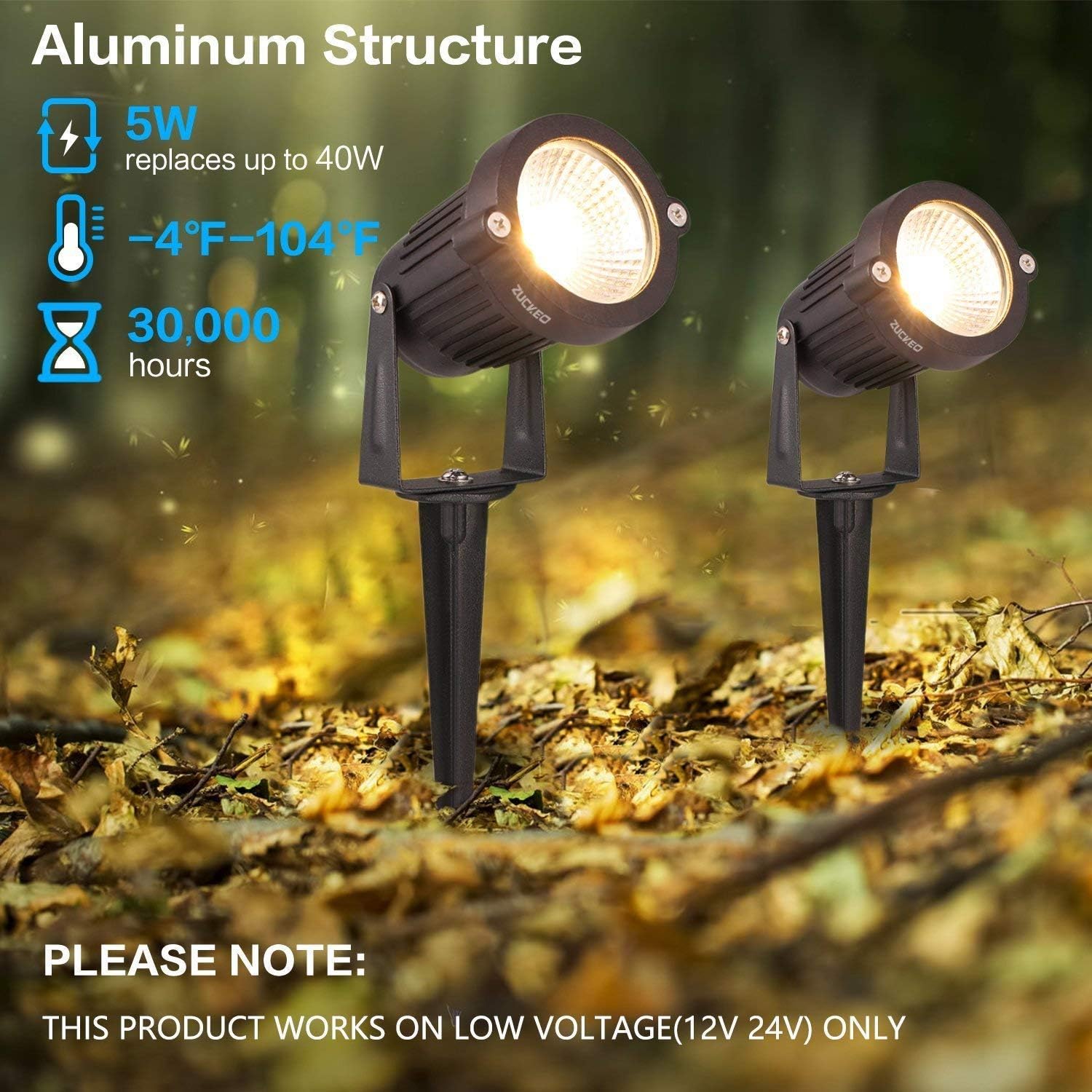 Detalle de ZUCKEO 5W Landscape Lights, 12–24V Warm White LED Spotlights, 8-Pack