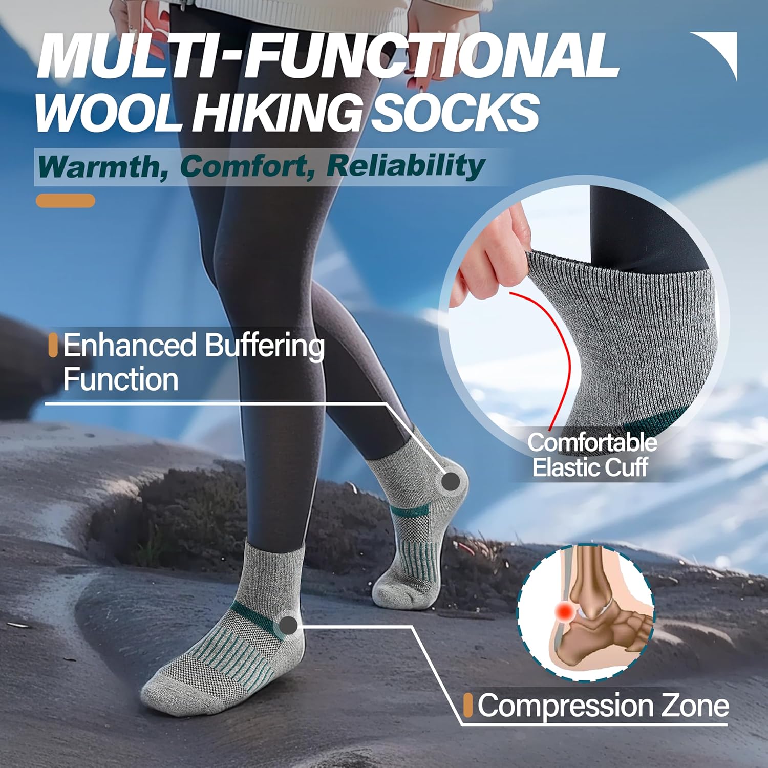 Thumbnail 2 de 6 Pairs Merino Wool Ankle Socks