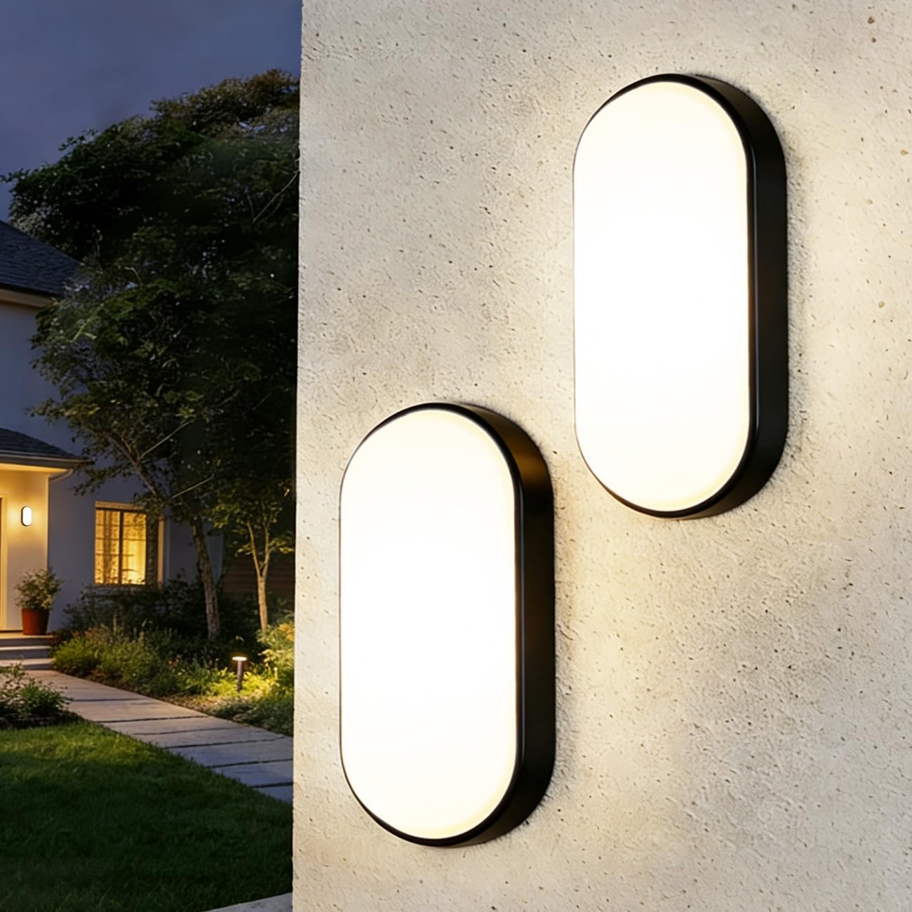 ANWIO Lampada da Parete Nero – Applique LED Esterno in 2 Unità, 14W, 1400lm, 4000K, IP54