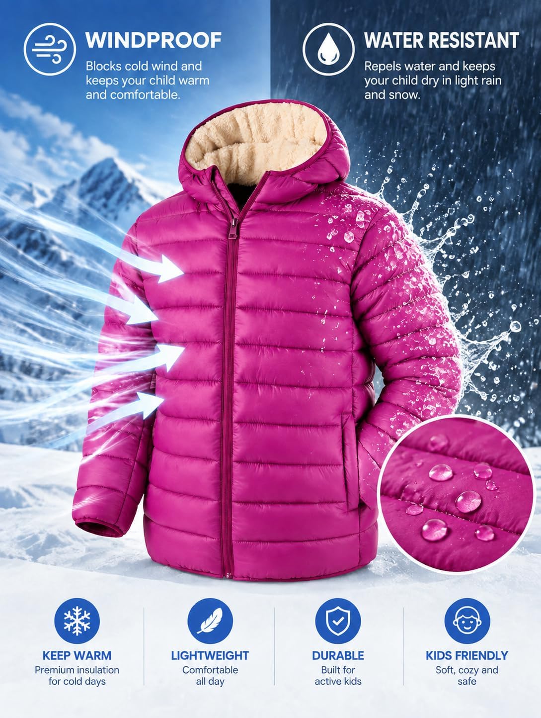 Detalle 2 de WENTTUO Kids Winter Jacket with Hood