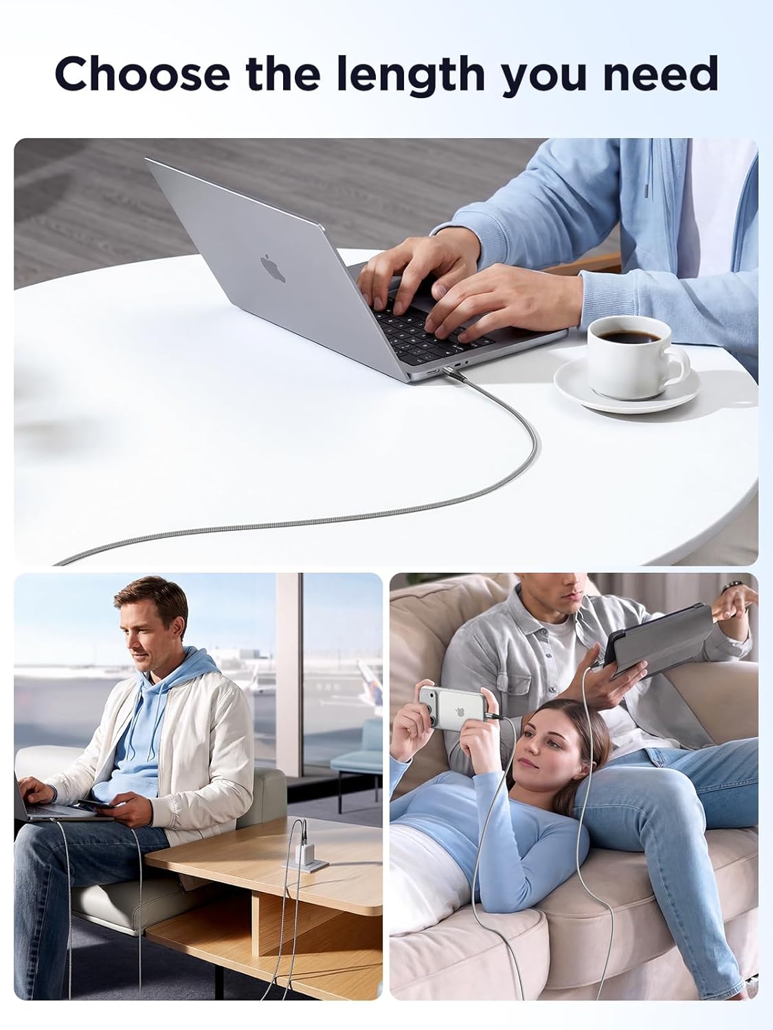 Thumbnail 6 de USB-C to USB-C Cable 2m 2-Pack (Fast Charge 100W, 480Mbps) – nylon-braided charging lead