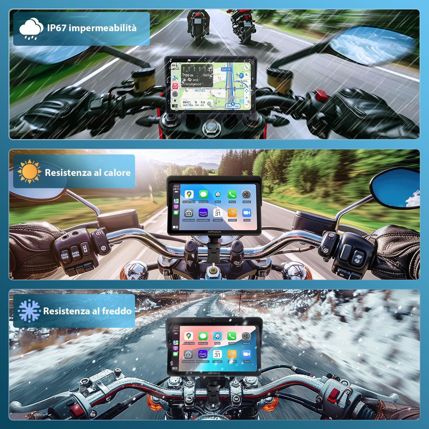 Detalle 2 de APHQUA A722 Schermo Moto 7" CarPlay wireless