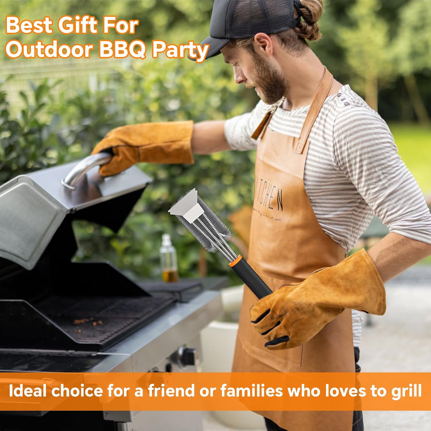 Thumbnail 6 de Fixmend 2-Pack BBQ Grill Brushes, 15-Inch Stainless Steel with Scraper