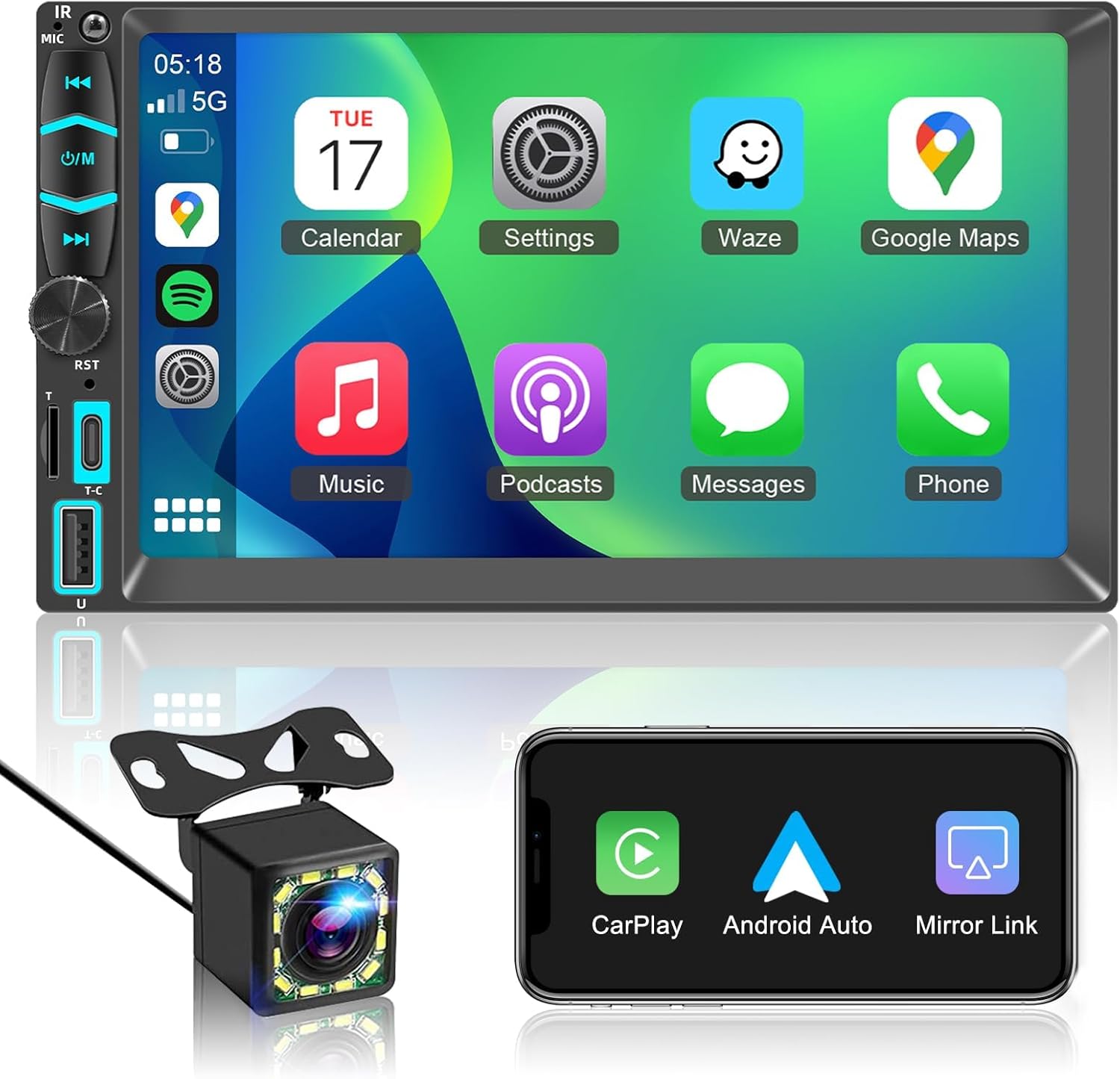Detalle de Autoradio 2 DIN Bluetooth con CarPlay Wireless & Android Auto Wireless 7'' Touchscreen