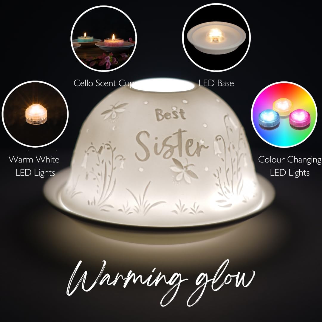 Thumbnail 5 de Cello Porcelain Tealight Holder Dome with “Best Sister” 3D projection LED/wax warmer