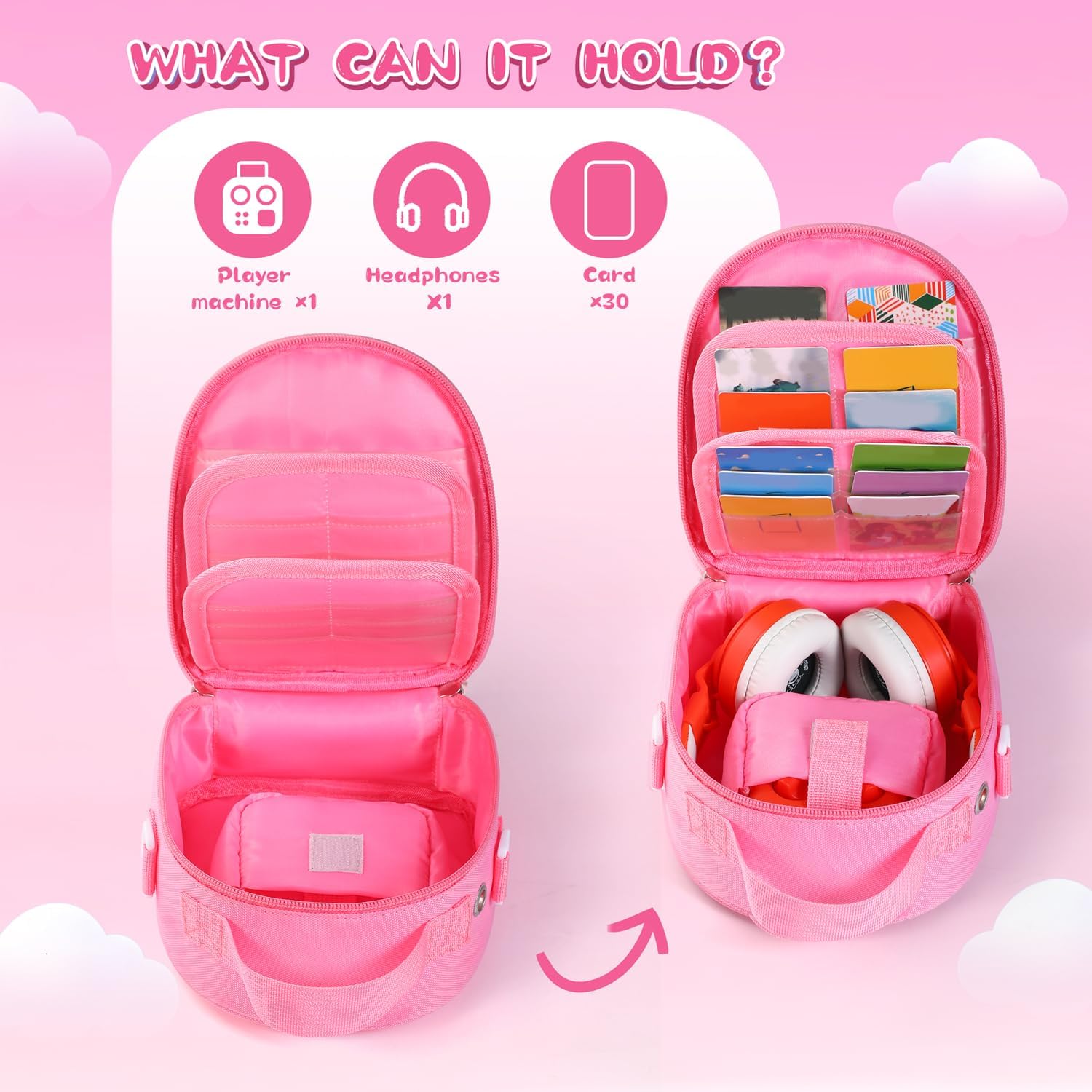 Detalle de Carrying Case Compatible with Yoto Mini (2024 Edition) — 30-Card Storage Bag with Handle & Shoulder Strap (Pink)