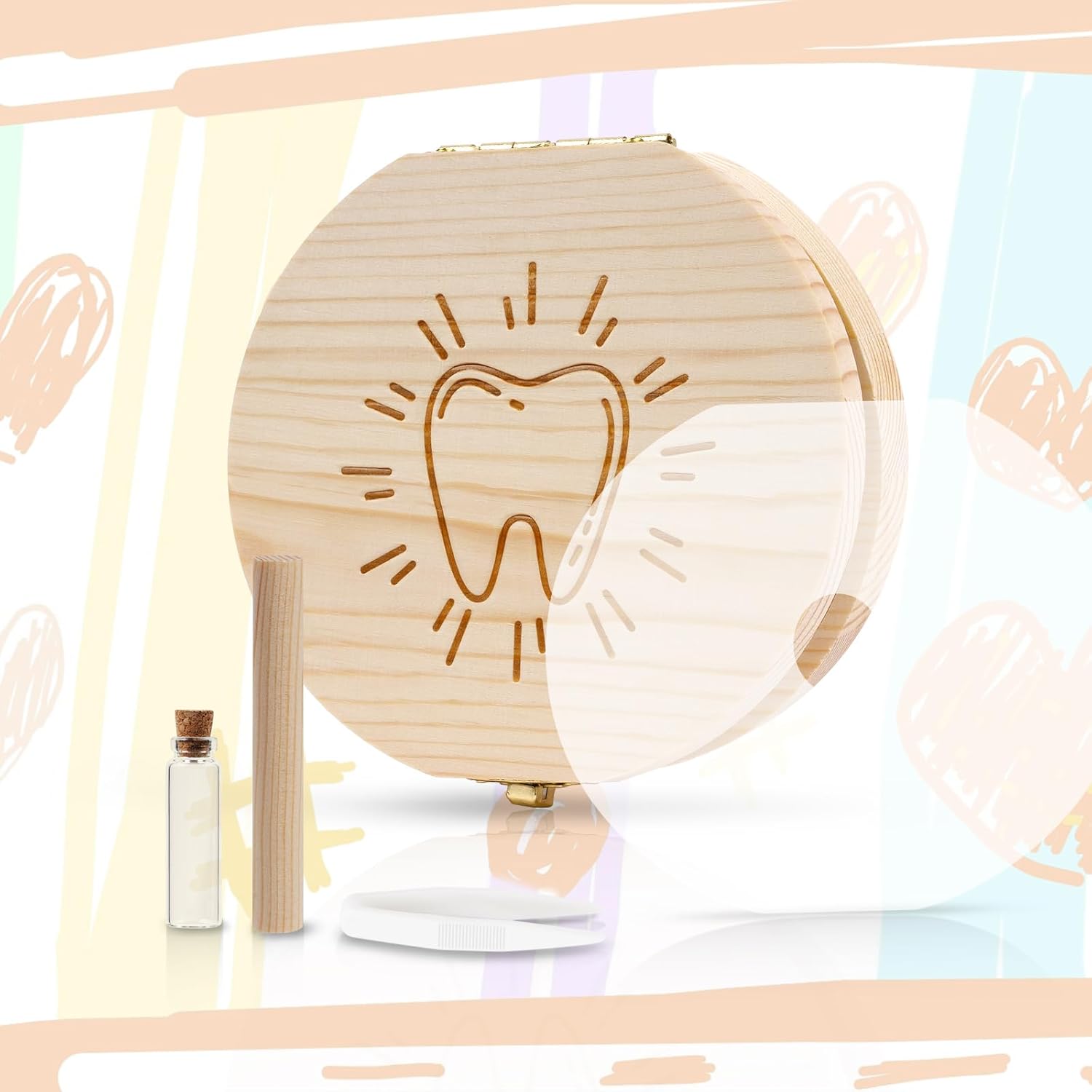 Detalle de Aolso Milchzahndose Holz – Zahnbox aus Naturholz für Milchzähne, personalisierbar mitDisplay-Funktion