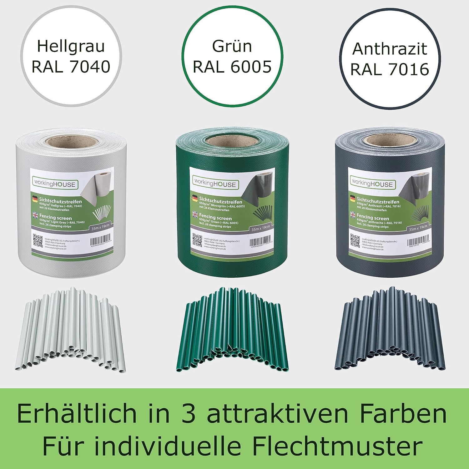 Thumbnail 5 de workingHOUSE PVC Sichtschutzstreifen 650 g/m² – Premium Sichtschutz für Doppelstabmattenzäune, Anthrazit 140 m im 4er Spar-Set