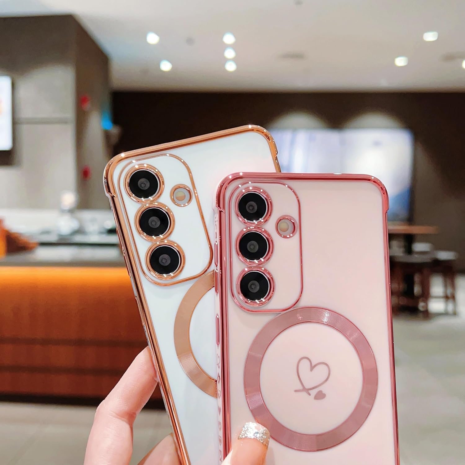Detalle de Unichthy Cute Love Heart Magnetic Case for Samsung Galaxy S26 – Pink
