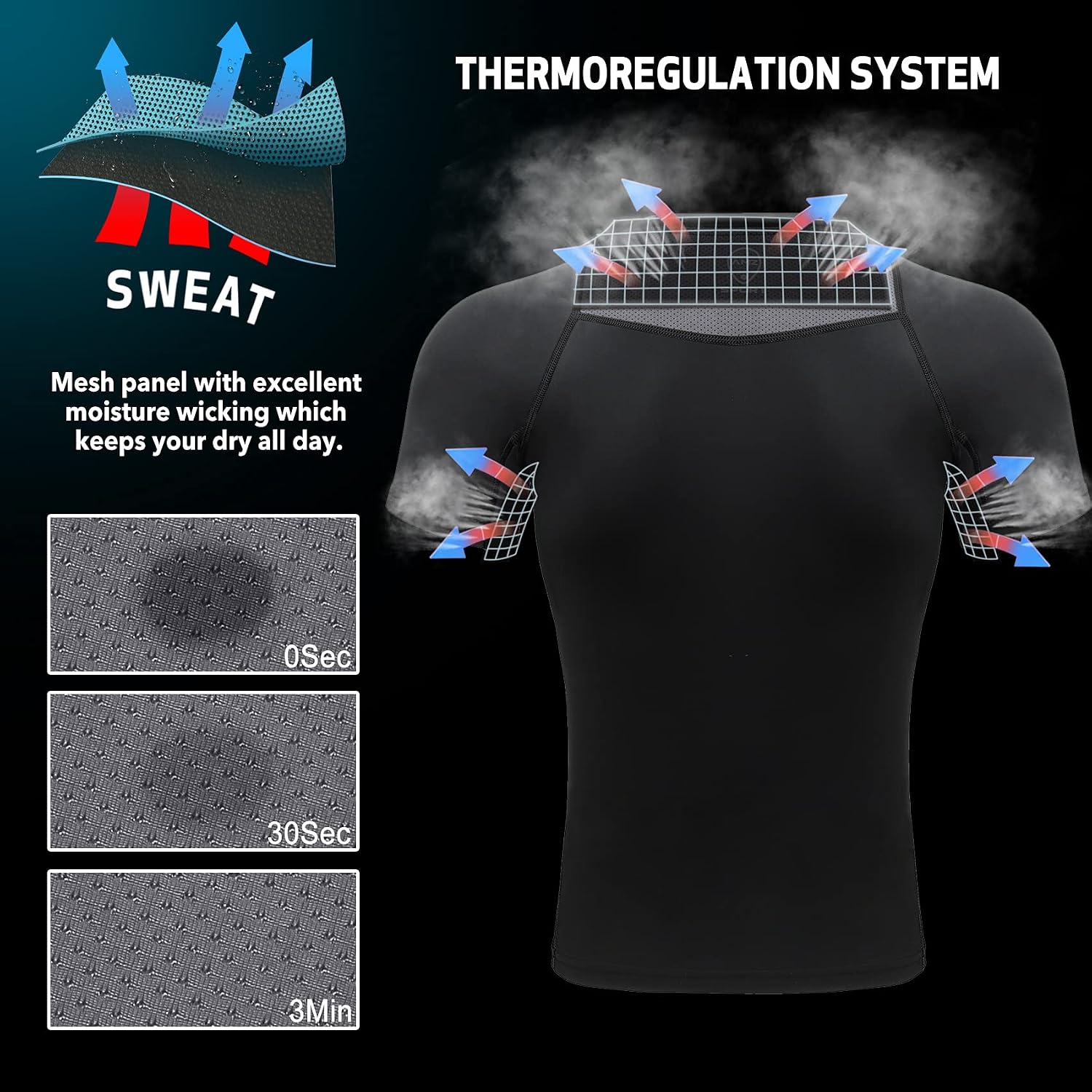 Thumbnail 3 de AMZSPORT Haut de compression homme à manches courtes (couche de base) pour sport
