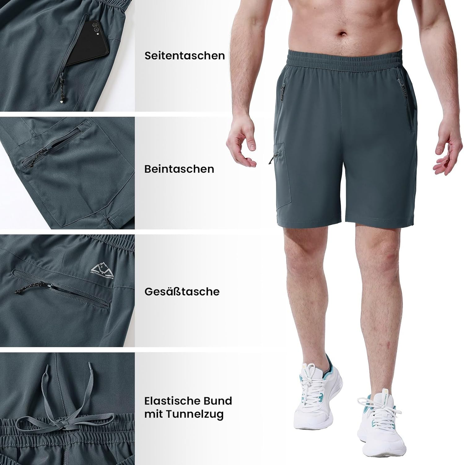 Thumbnail 4 de Rdruko kurze Sportshorts für Herren – Stretch Wanderhose mit 4 Reißverschlusstaschen