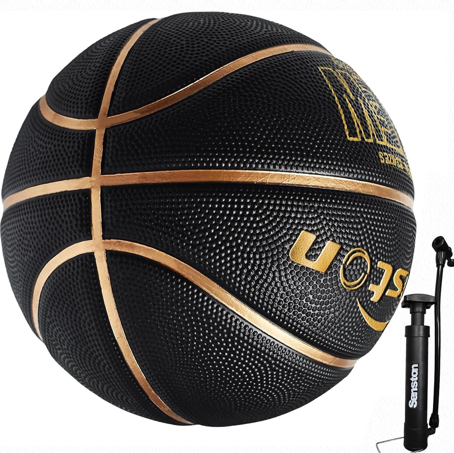 Detalle de Senston LQ Size 7 Basketball, 29.5-Inch Rubber, Black/Gold, with Pump