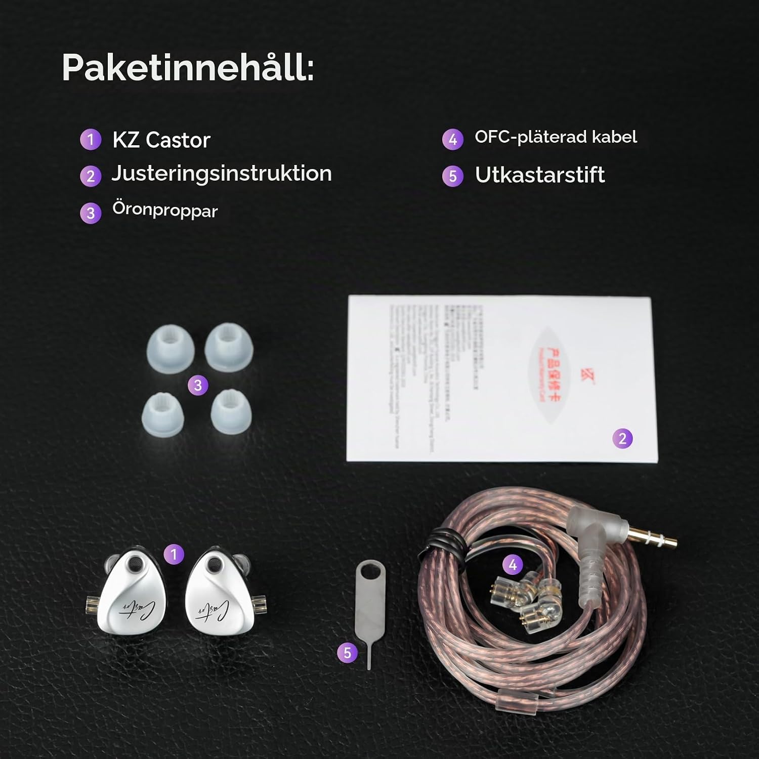 Thumbnail 6 de KZ Castor in-ear-hörlurar med dubbla dynamiska element, basjustering och mikrofon