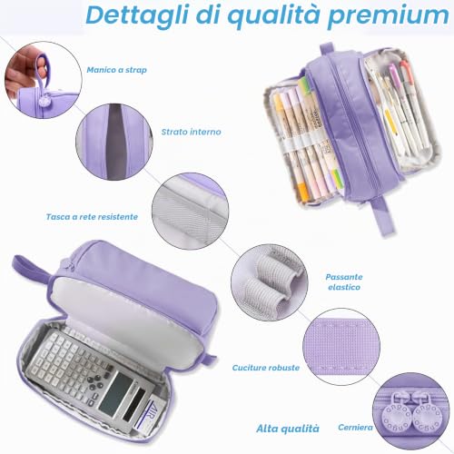 Detalle de Eucomir Astuccio Grande 3+1 Scomparti Viola Scuro – Organizza Penne, Matite e Accessori