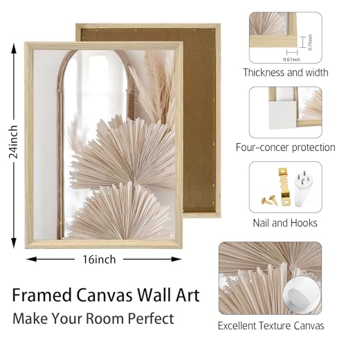 Detalle 2 de 3 Pcs Boho Amor Beige en Lona con Marco – Cuadros Decoración Modernos (40x60 cm) FajerminArt