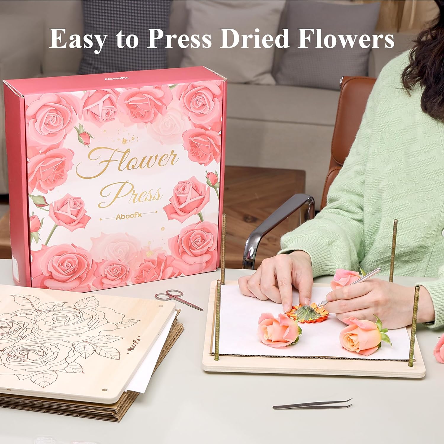 Detalle 2 de Aboofx Flower Press Kit: 11.2" x 11.2" 8-Layer Wooden Press for DIY Dried Flowers