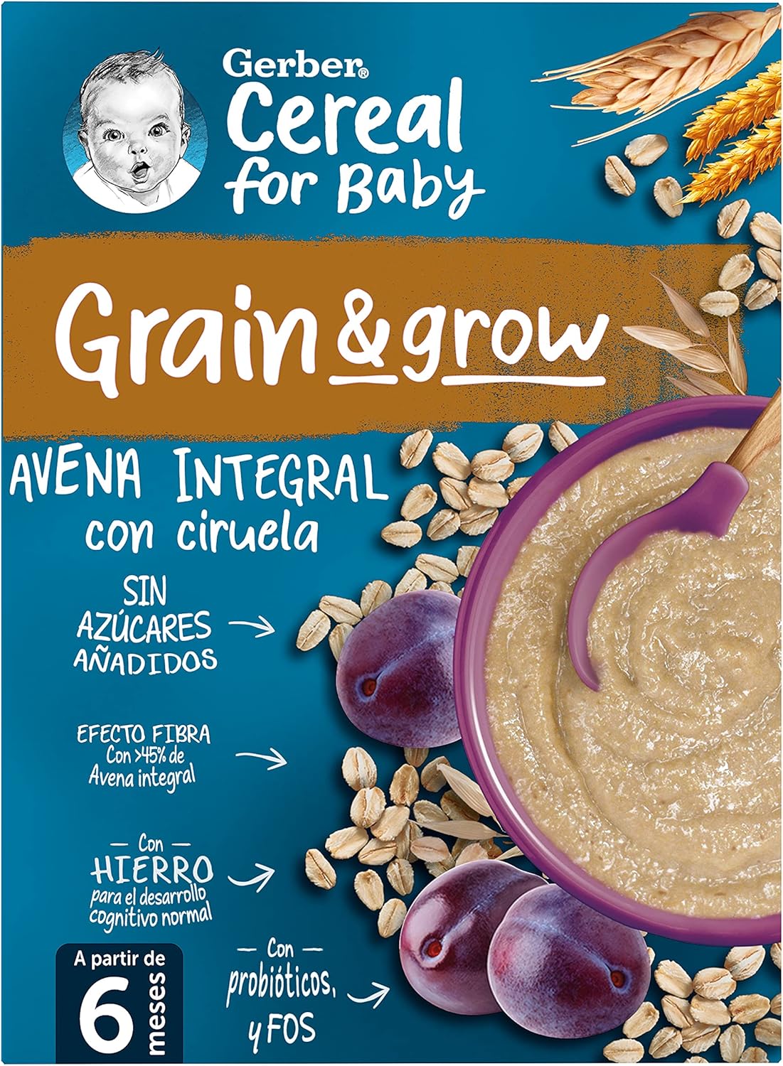 Detalle 1 de Gerber Avena Integral con Ciruela - Papilla para Bebés 9x250g
