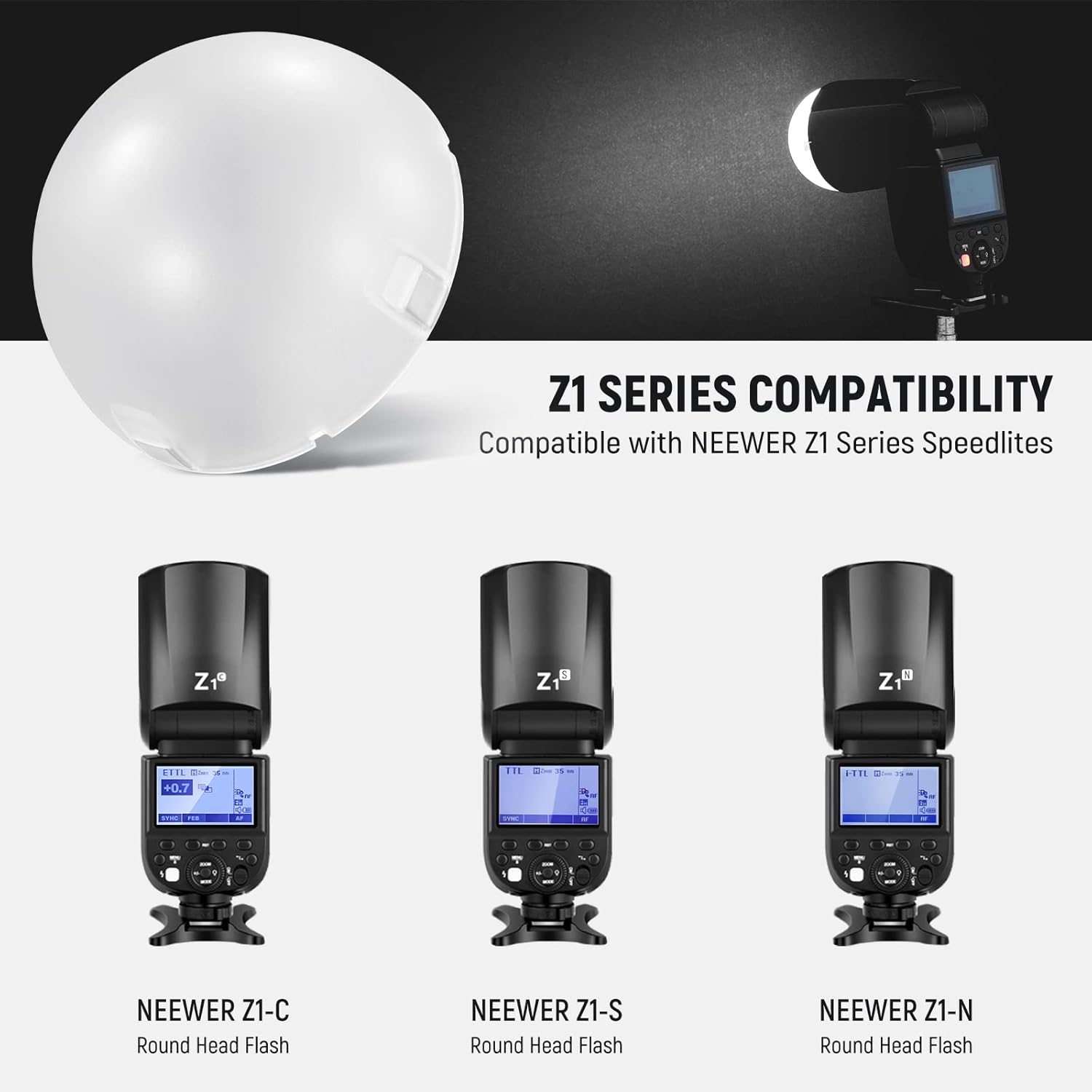 Detalle de NEEWER Magnetic Dome Diffuser for Round Head Speedlite (Z2/Z1) – M12