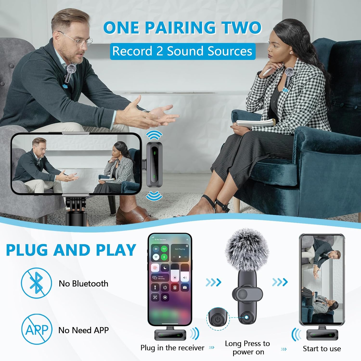 Detalle de Utsund K3 Wireless Lavalier Microphones, 2-Pack with Noise Reduction