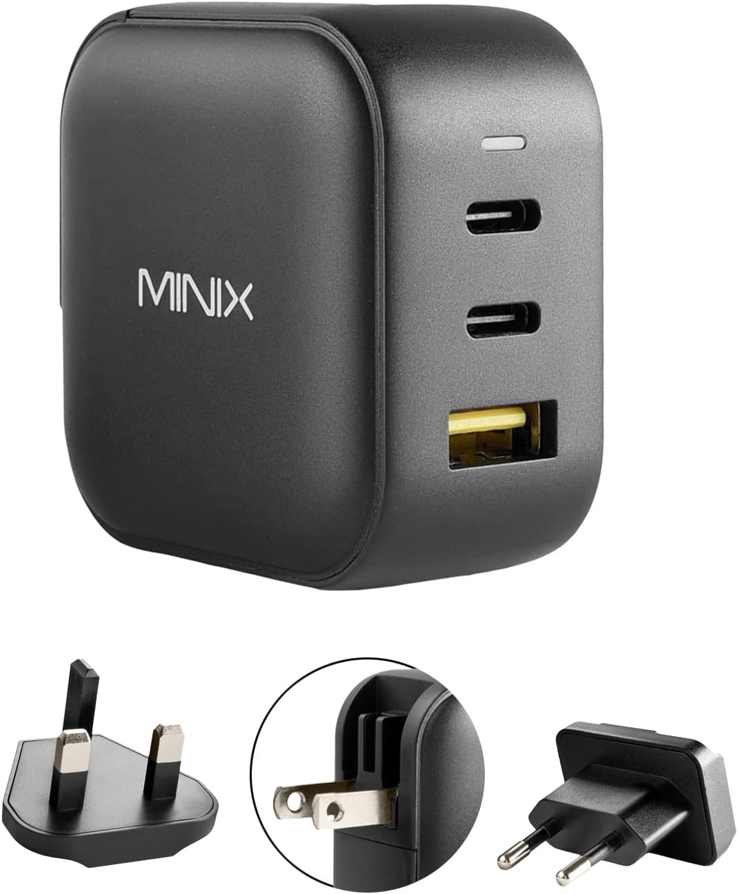 Detalle de MINIX 66W Turbo 3-Port GaN Wall Charger (NEO P1) – Compact, Smart 66W Power Hub