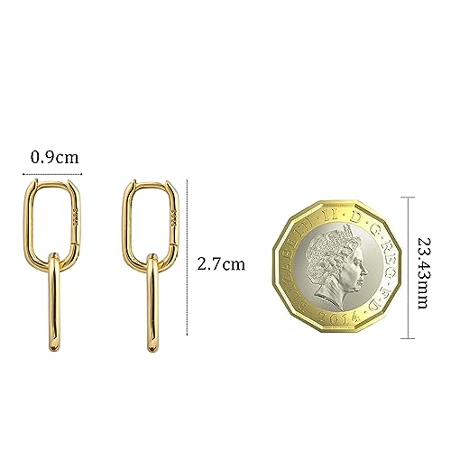 Detalle de Weviway 925 Sterling Silver Double Ring Oval Huggie Hoop Earrings – Gold Plated, Hypoallergenic for Sensitive Ears