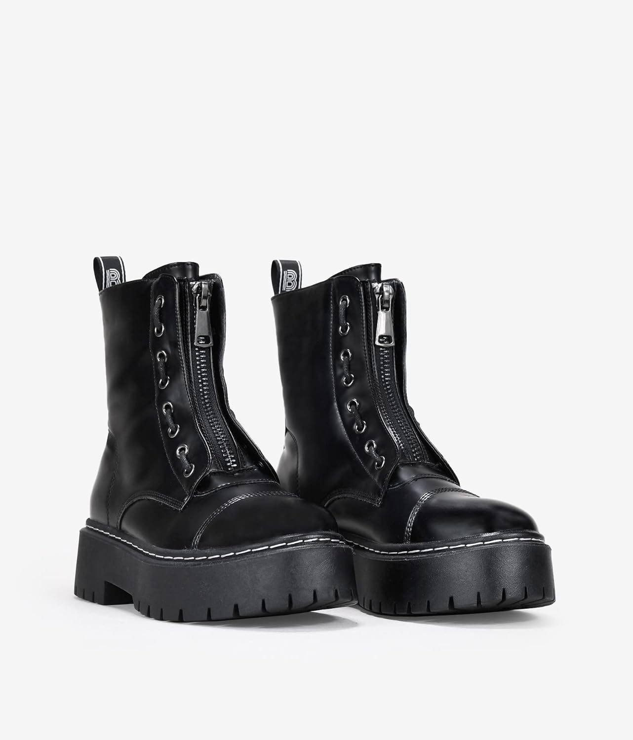 Detalle de BOSANOVA Militär-Stiefel mit gezackter Plattform – Damen, veganes Leder, Reißverschluss