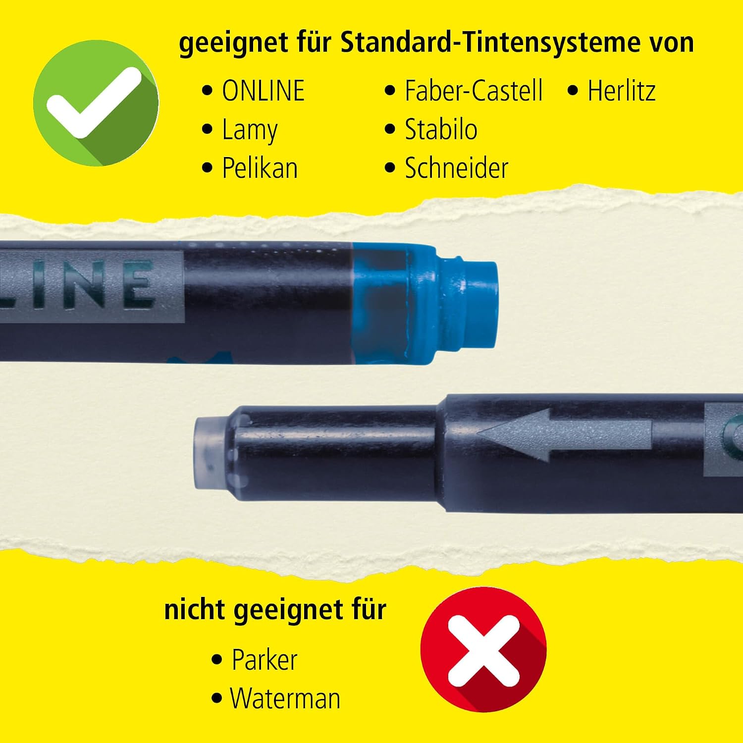 Detalle de Online 40x Tintenpatronen blau – Universal für gängige Füller (Online 4) mit löschbarer Tinte