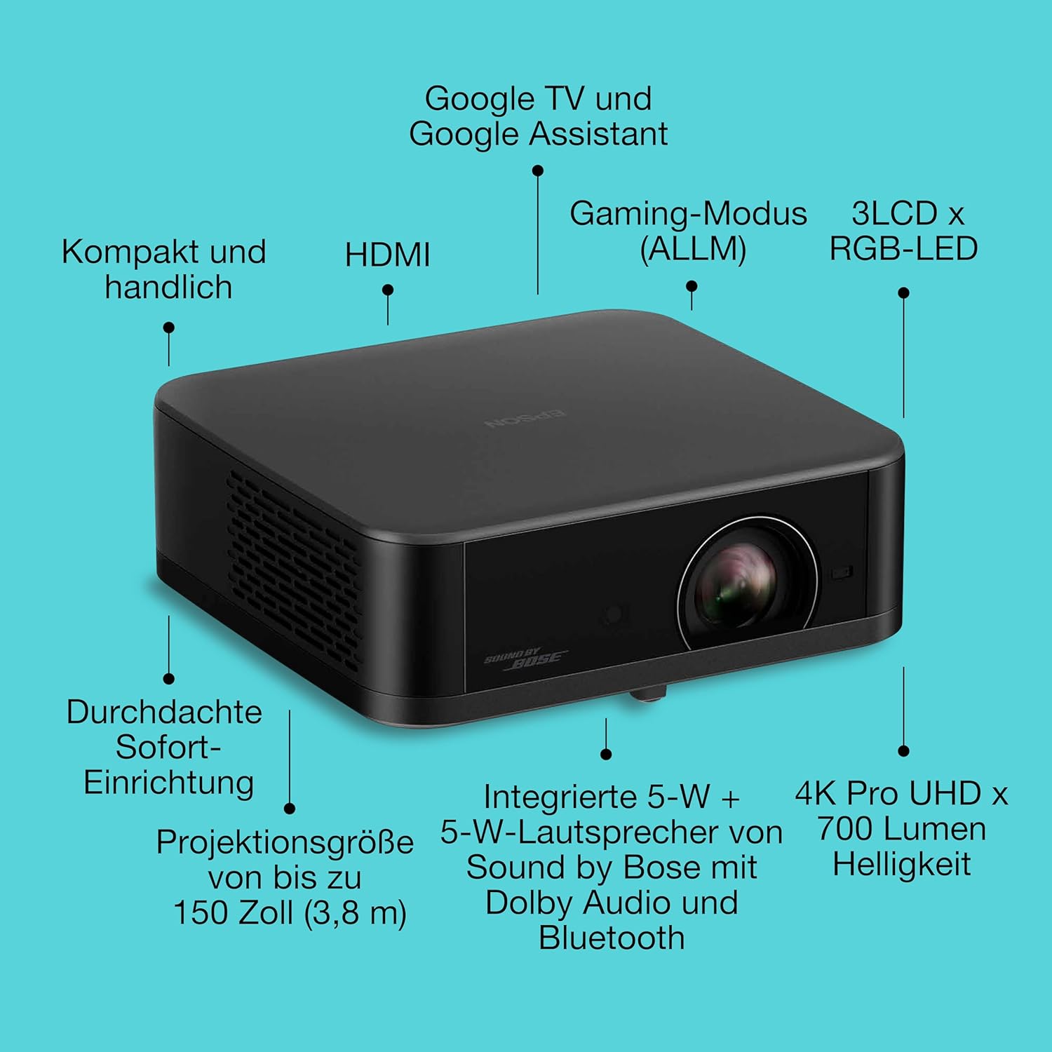 Thumbnail 2 de Epson Lifestudio Pop Plus EF-62B: Tragbarer 4K Pro UHD Smart-Projektor mit Bose Sound und Google TV