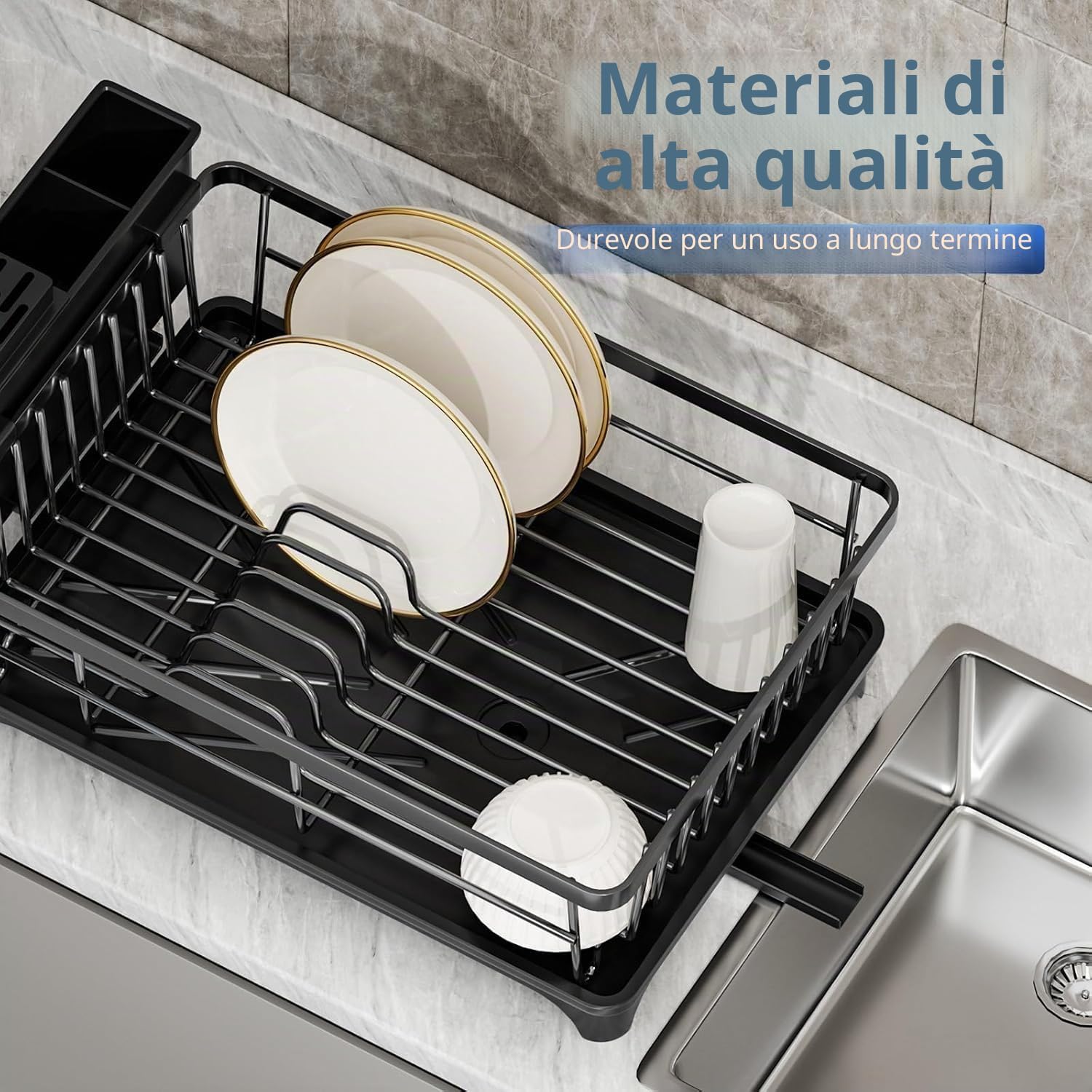 Detalle de PurKeep Scolapiatti Salvaspazio con Portautensili per Bancone Della Cucina