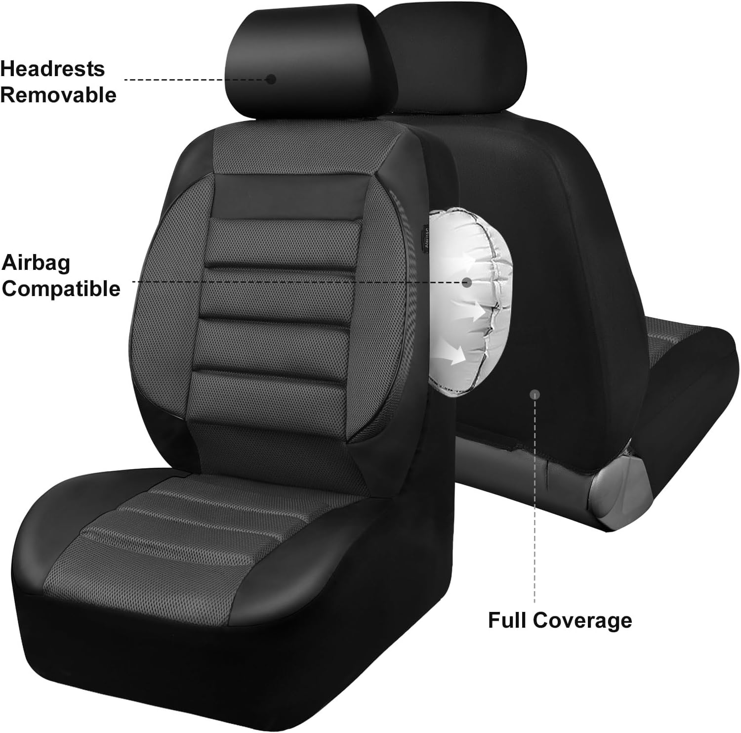 Thumbnail 4 de CAR PASS 3D Foam Leather Front Seat Covers, Charcoal Gray
