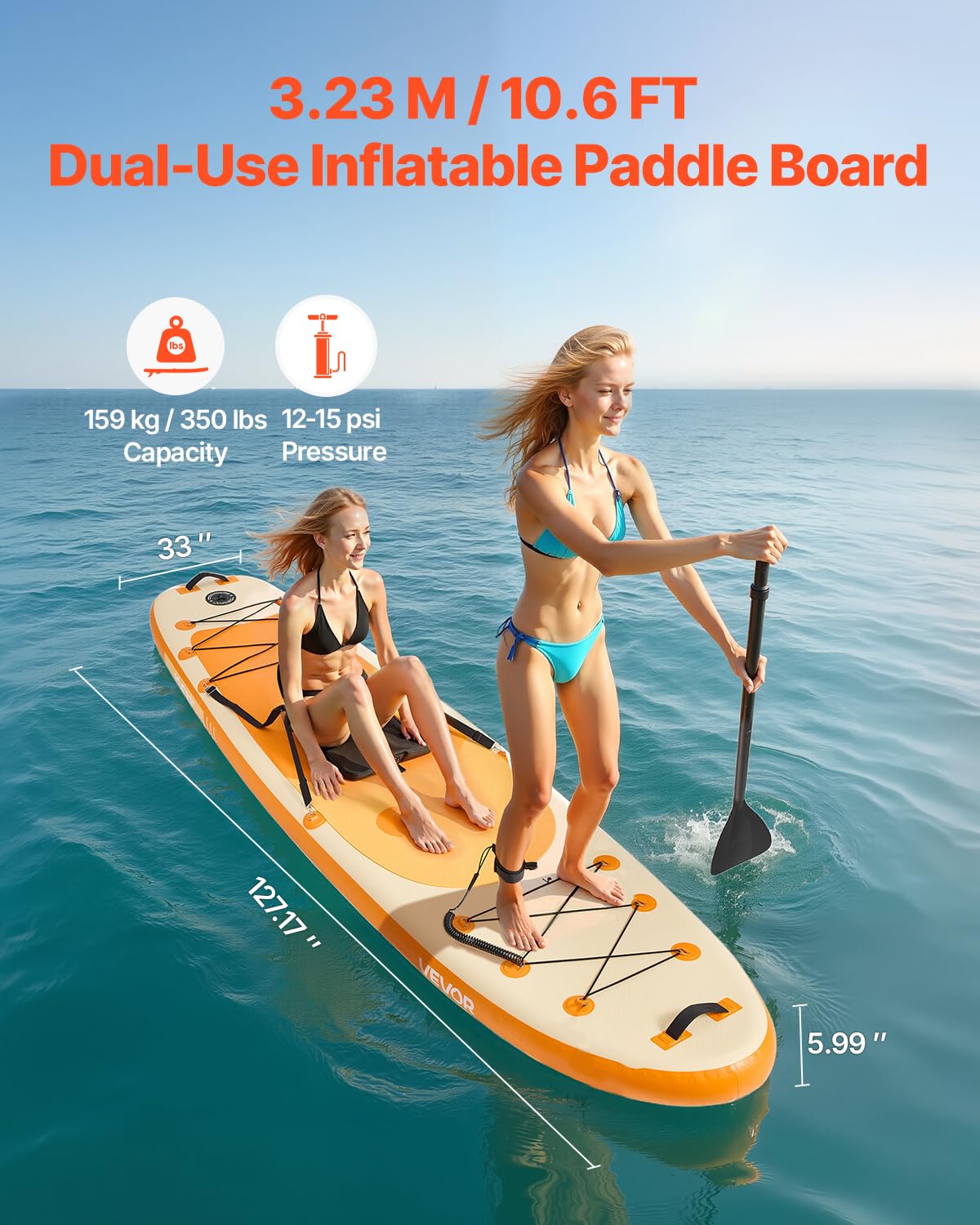 Detalle 2 de VEVOR Tavola da Paddle Gonfiabile con sedile 323 x 83,8 x 15,2 cm (SUP) con accessori e pompa