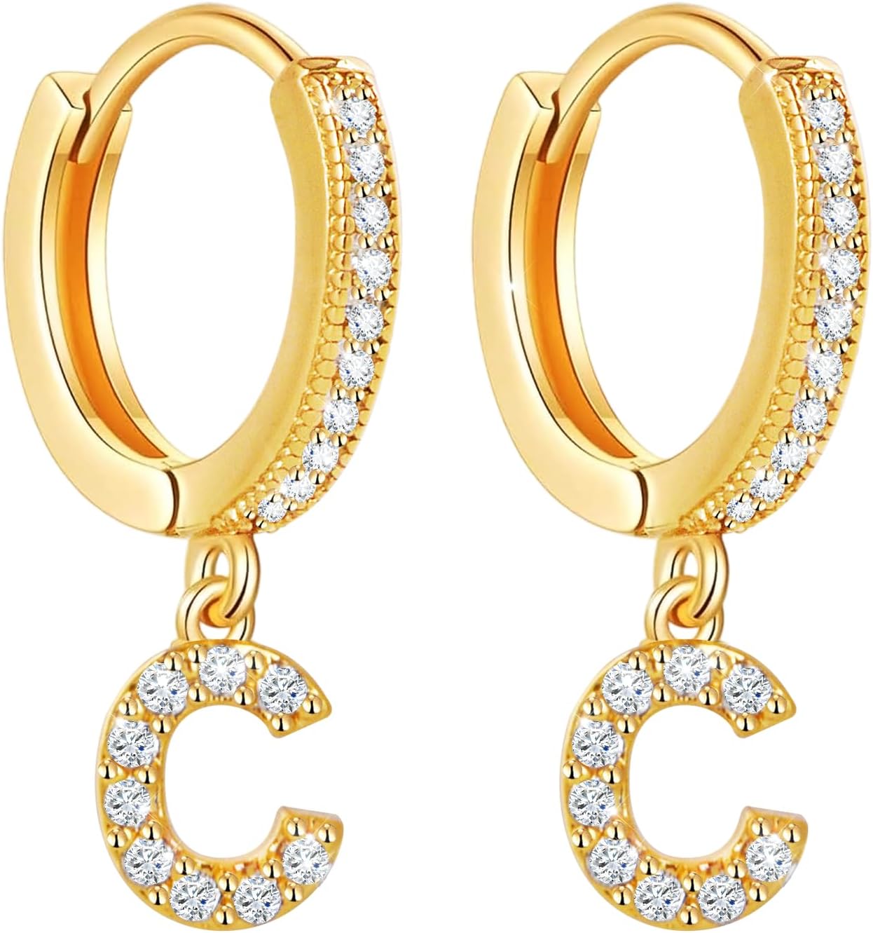 Detalle de Initial Dangle Hoop Earrings, 11mm