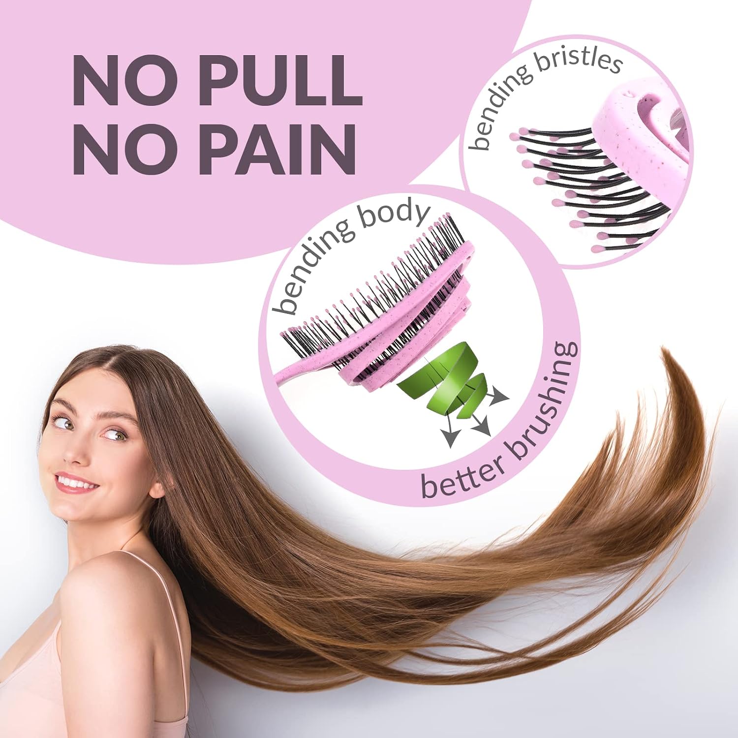 Detalle de Spazzola Districante per Capelli Biodegradabile Vegana – Magenta Blush