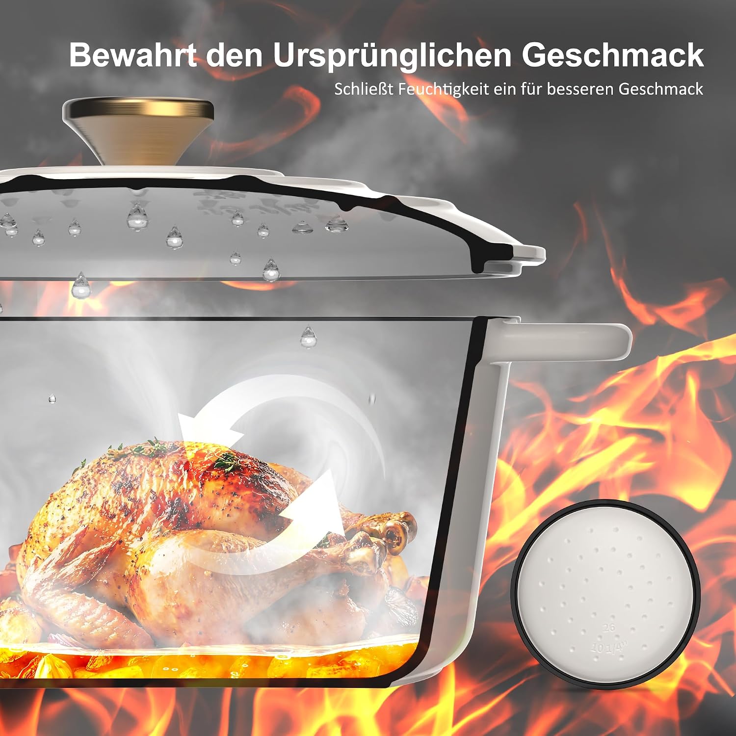 Detalle de Topbooc Gusseisen Topf Brot Backen, 26 cm, 5 L – Cremeweiß mit Deckel