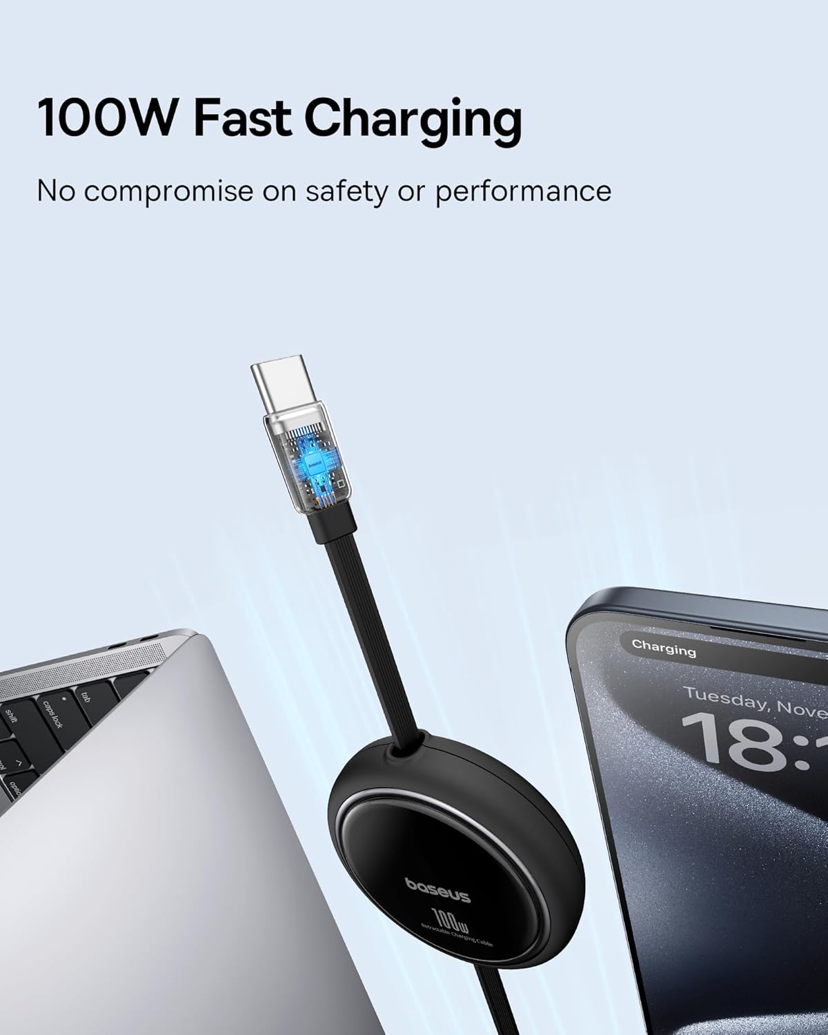 Thumbnail 1 de Baseus Cable USB C 100W Retráctil de Carga Rápida ⚡