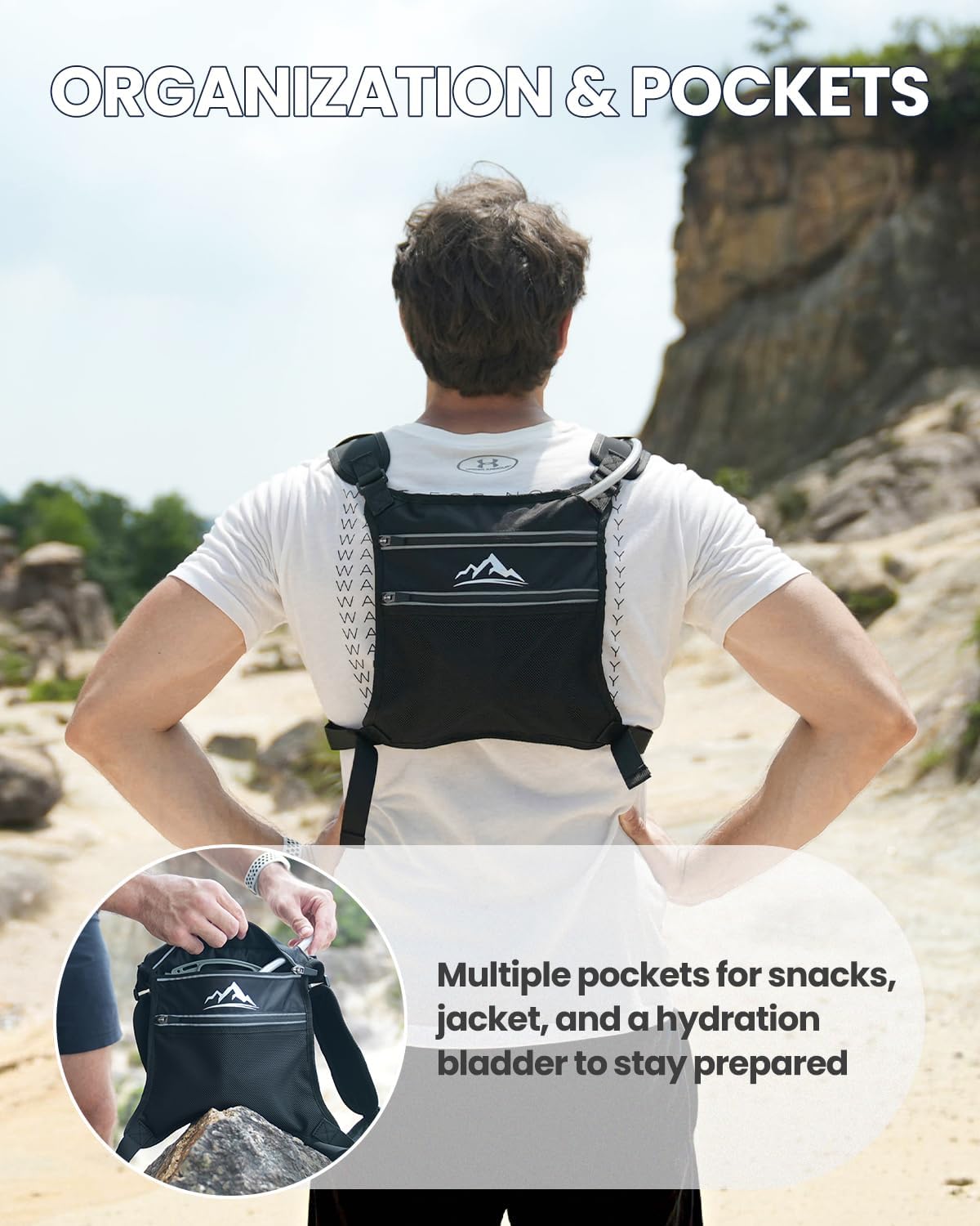 Detalle de Zelvot Running Vest with 1L Water Bladder — Adjustable Reflective Hydration Vest for Runners