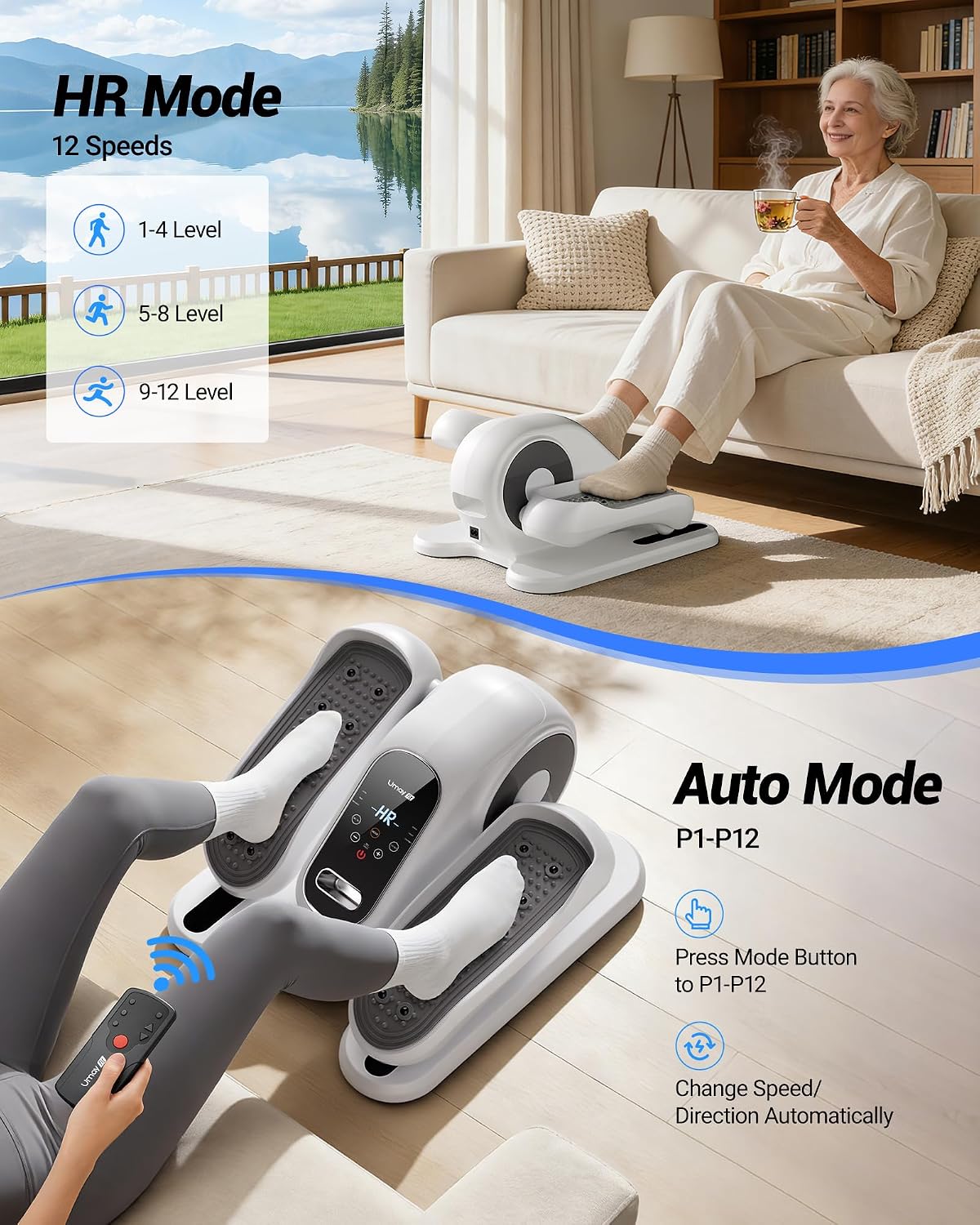 Detalle de UMAY U5 Under-Desk Electric Elliptical with 12 Speeds, Remote and LCD